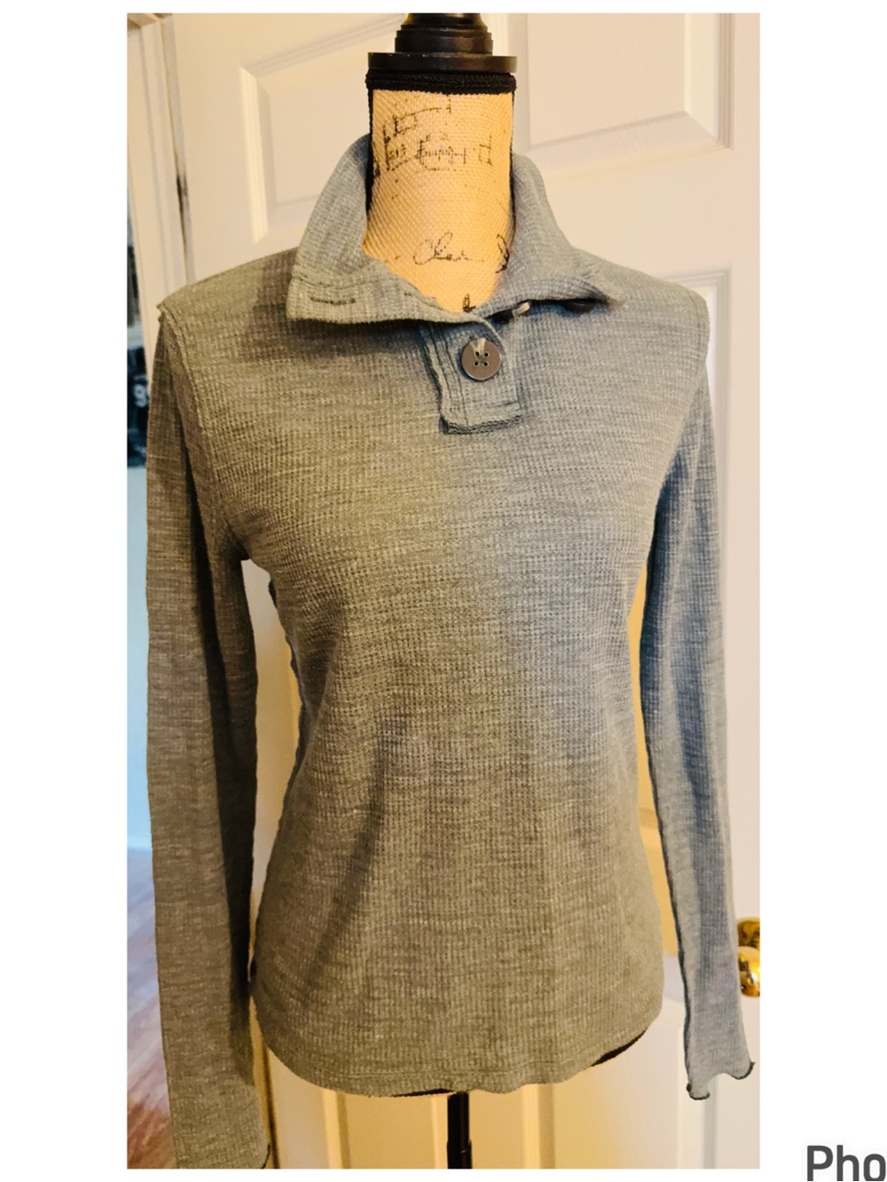 Free People Button Collar Waffle-knit Thermal S NWT